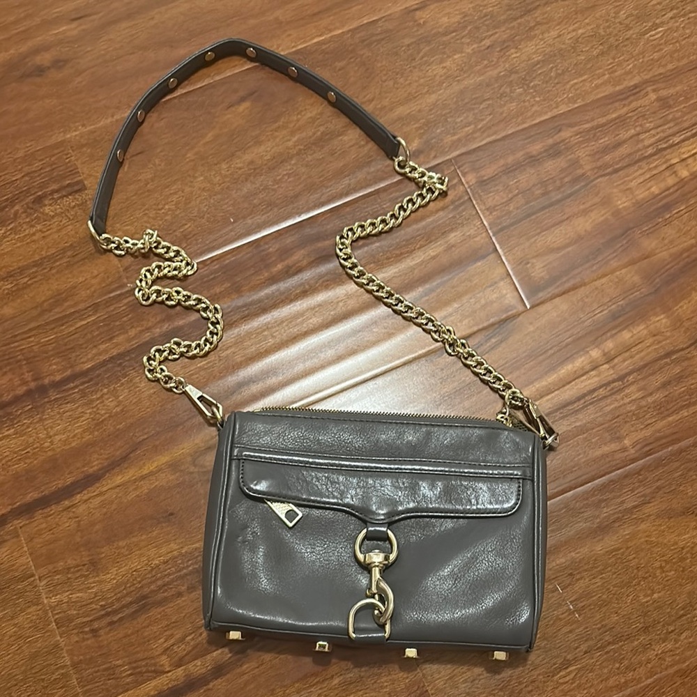 Rebecca Minkoff Gray Gold Crossbody Bag with Chain Strap